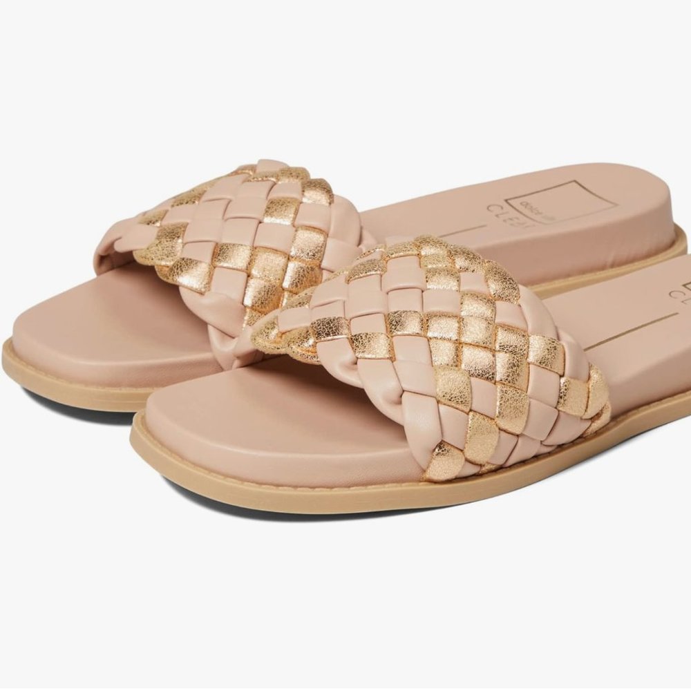 Dolce Vita Woven Sandals in Gold and Cream